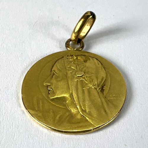 ANTIQUE FRENCH EMILE MONIER VIRGIN MARY 18K YELLOW GOLD PENDANT CHARM MEDAL - ADDITIONAL PHOTO 13