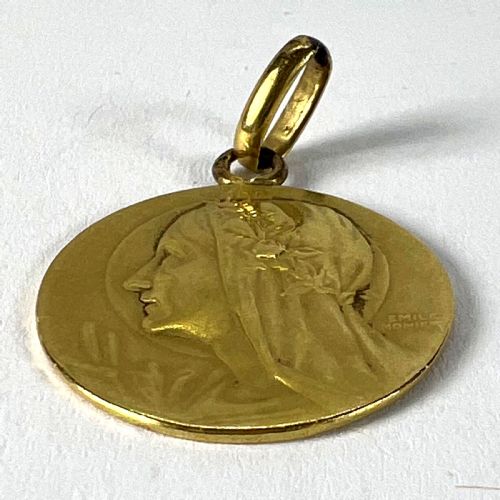 ANTIQUE FRENCH EMILE MONIER VIRGIN MARY 18K YELLOW GOLD PENDANT CHARM MEDAL - ADDITIONAL PHOTO 14