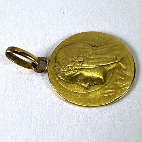 ANTIQUE FRENCH EMILE MONIER VIRGIN MARY 18K YELLOW GOLD PENDANT CHARM MEDAL - ADDITIONAL PHOTO 15