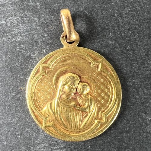 ANTIQUE FRENCH MADONNA AND CHILD 18K YELLOW GOLD RELIGIOUS MEDAL PENDANT - ADDITIONAL PHOTO 1