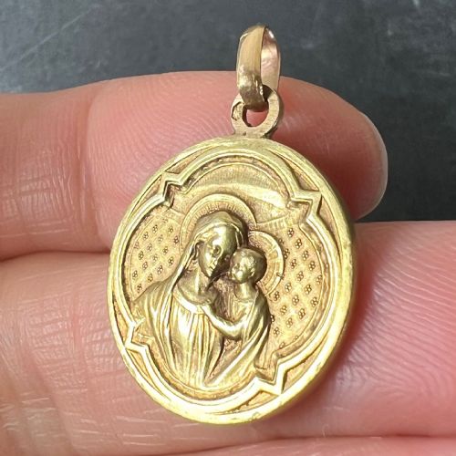 ANTIQUE FRENCH MADONNA AND CHILD 18K YELLOW GOLD RELIGIOUS MEDAL PENDANT - ADDITIONAL PHOTO 5