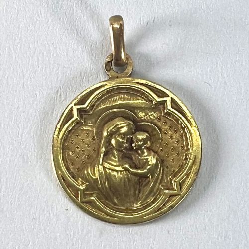 ANTIQUE FRENCH MADONNA AND CHILD 18K YELLOW GOLD RELIGIOUS MEDAL PENDANT - ADDITIONAL PHOTO 11