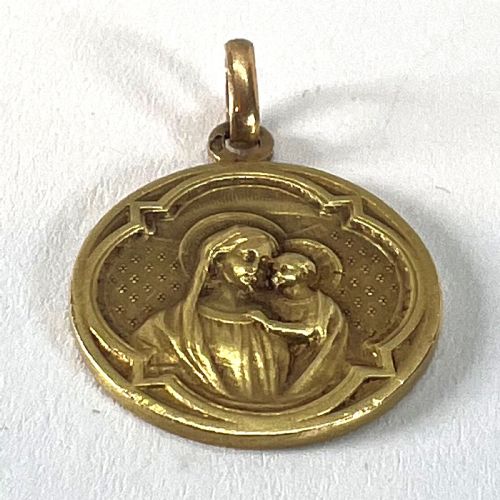 ANTIQUE FRENCH MADONNA AND CHILD 18K YELLOW GOLD RELIGIOUS MEDAL PENDANT - ADDITIONAL PHOTO 13