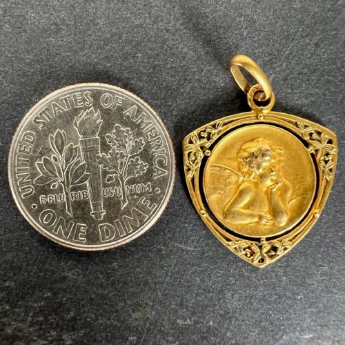 VINTAGE FRENCH RAPHAELS CHERUB FORGET ME NOT 18K YELLOW GOLD CHARM PENDANT - ADDITIONAL PHOTO 10