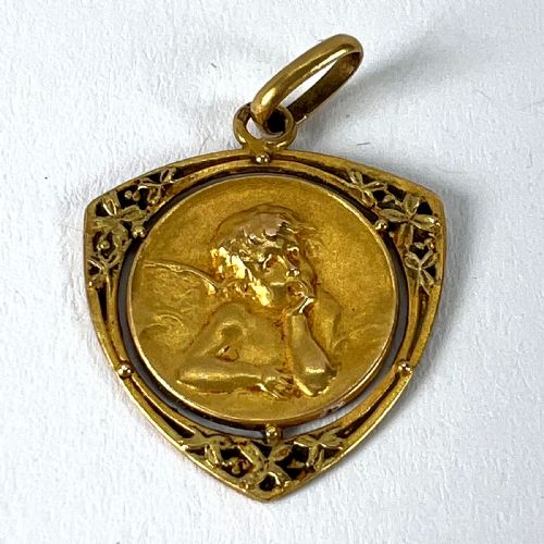 VINTAGE FRENCH RAPHAELS CHERUB FORGET ME NOT 18K YELLOW GOLD CHARM PENDANT - ADDITIONAL PHOTO 11