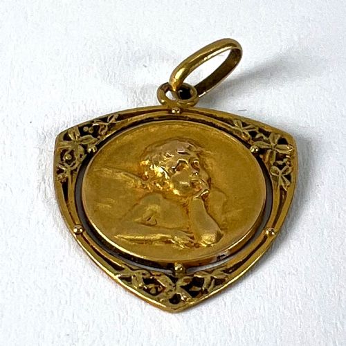 VINTAGE FRENCH RAPHAELS CHERUB FORGET ME NOT 18K YELLOW GOLD CHARM PENDANT - ADDITIONAL PHOTO 12