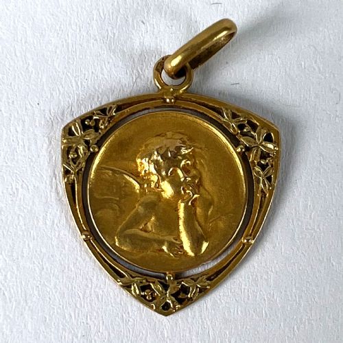 VINTAGE FRENCH RAPHAELS CHERUB FORGET ME NOT 18K YELLOW GOLD CHARM PENDANT - ADDITIONAL PHOTO 13