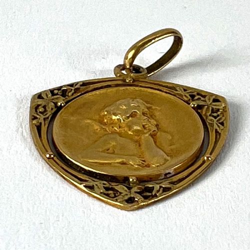 VINTAGE FRENCH RAPHAELS CHERUB FORGET ME NOT 18K YELLOW GOLD CHARM PENDANT - ADDITIONAL PHOTO 14