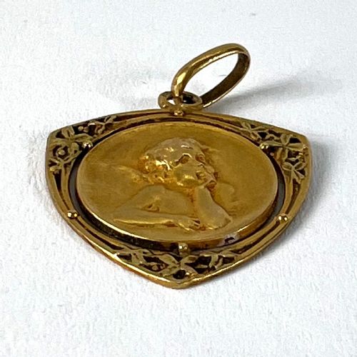 VINTAGE FRENCH RAPHAELS CHERUB FORGET ME NOT 18K YELLOW GOLD CHARM PENDANT - ADDITIONAL PHOTO 15
