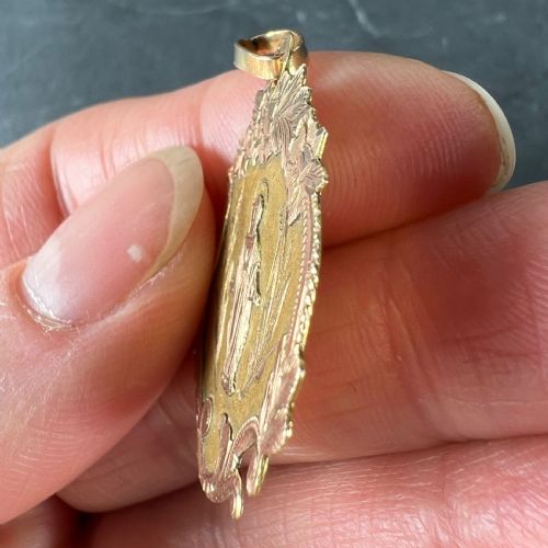 ANTIQUE FRENCH VIRGIN MARY FLORAL 18K YELLOW ROSE GOLD RELIGIOUS PENDANT MEDAL - ADDITIONAL PHOTO 6