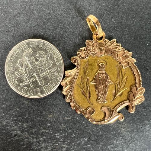 ANTIQUE FRENCH VIRGIN MARY FLORAL 18K YELLOW ROSE GOLD RELIGIOUS PENDANT MEDAL - ADDITIONAL PHOTO 10