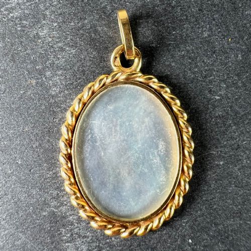 FRENCH OVAL MOTHER OF PEARL TWISTED WIRE FRAME 18K YELLOW GOLD CHARM PENDANT - ADDITIONAL PHOTO 1
