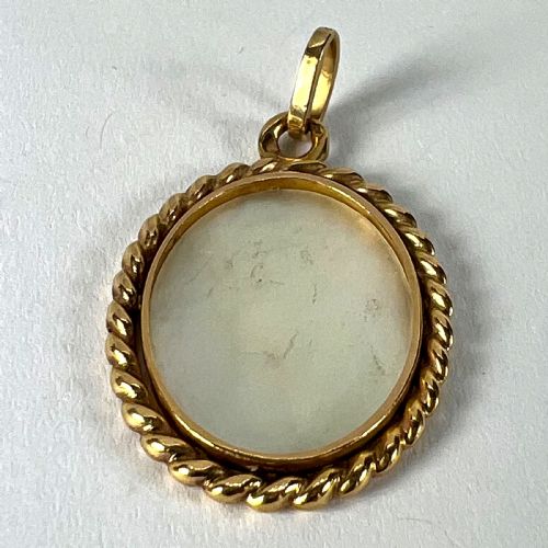 FRENCH OVAL MOTHER OF PEARL TWISTED WIRE FRAME 18K YELLOW GOLD CHARM PENDANT - ADDITIONAL PHOTO 13