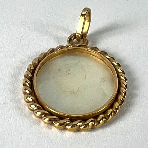FRENCH OVAL MOTHER OF PEARL TWISTED WIRE FRAME 18K YELLOW GOLD CHARM PENDANT - ADDITIONAL PHOTO 14