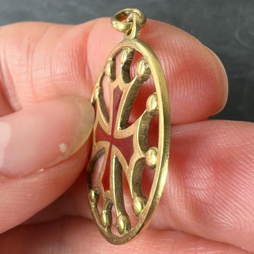 VINTAGE FRENCH 18K YELLOW GOLD RED ENAMEL MALTESE CROSS MEDAL CHARM PENDANT - ADDITIONAL PHOTO 6