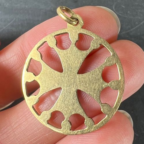 VINTAGE FRENCH 18K YELLOW GOLD RED ENAMEL MALTESE CROSS MEDAL CHARM PENDANT - ADDITIONAL PHOTO 8