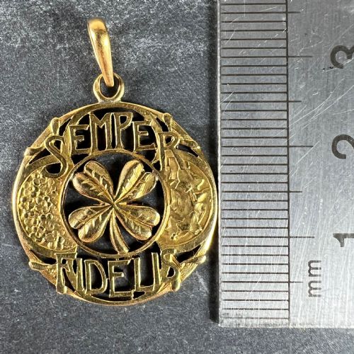 ANTIQUE FRENCH SEMPER FIDELIS ALWAYS FAITHFUL FOREVER LOVE 18K YELLOW GOLD LUCKY CLOVER PENDANT - ADDITIONAL PHOTO 8