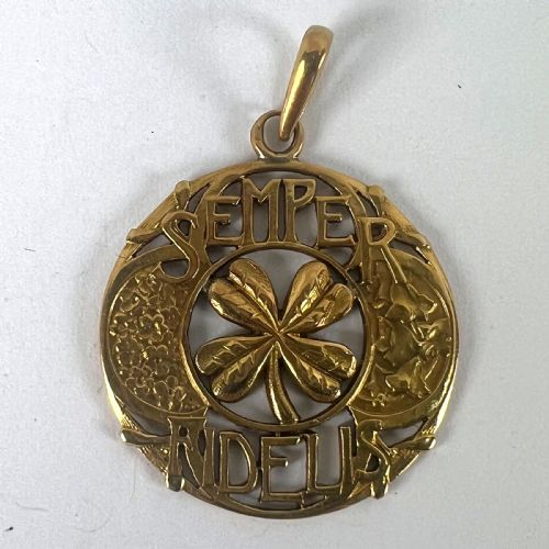 ANTIQUE FRENCH SEMPER FIDELIS ALWAYS FAITHFUL FOREVER LOVE 18K YELLOW GOLD LUCKY CLOVER PENDANT - ADDITIONAL PHOTO 10