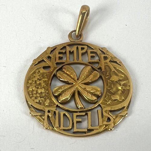 ANTIQUE FRENCH SEMPER FIDELIS ALWAYS FAITHFUL FOREVER LOVE 18K YELLOW GOLD LUCKY CLOVER PENDANT - ADDITIONAL PHOTO 11
