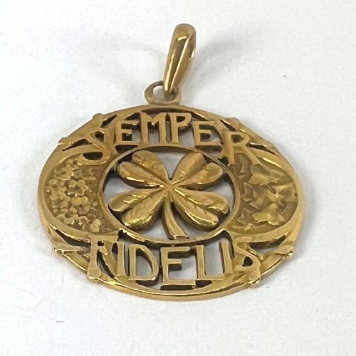 ANTIQUE FRENCH SEMPER FIDELIS ALWAYS FAITHFUL FOREVER LOVE 18K YELLOW GOLD LUCKY CLOVER PENDANT - ADDITIONAL PHOTO 12