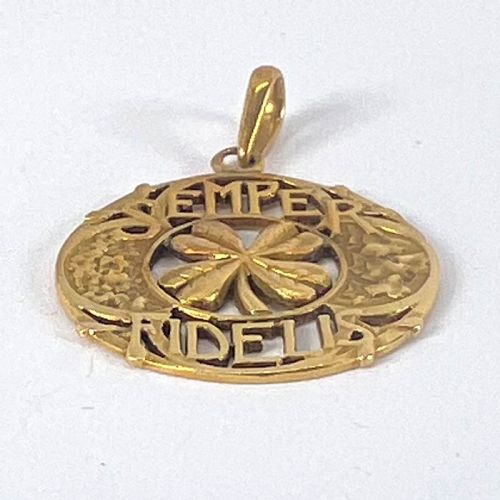 ANTIQUE FRENCH SEMPER FIDELIS ALWAYS FAITHFUL FOREVER LOVE 18K YELLOW GOLD LUCKY CLOVER PENDANT - ADDITIONAL PHOTO 13