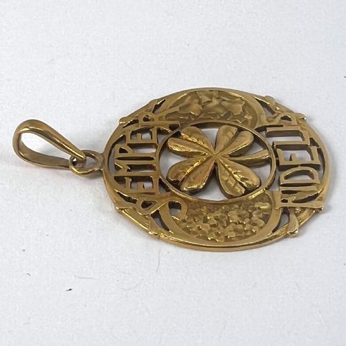 ANTIQUE FRENCH SEMPER FIDELIS ALWAYS FAITHFUL FOREVER LOVE 18K YELLOW GOLD LUCKY CLOVER PENDANT - ADDITIONAL PHOTO 14