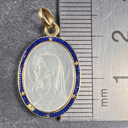 FRENCH VIRGIN MARY 18K YELLOW GOLD MOTHER OF PEARL ENAMEL CHARM PENDANT - ADDITIONAL PHOTO 7