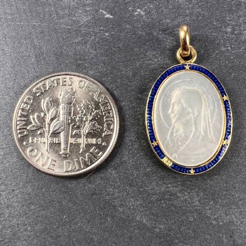 FRENCH VIRGIN MARY 18K YELLOW GOLD MOTHER OF PEARL ENAMEL CHARM PENDANT - ADDITIONAL PHOTO 8