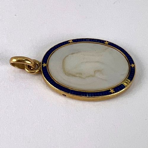 FRENCH VIRGIN MARY 18K YELLOW GOLD MOTHER OF PEARL ENAMEL CHARM PENDANT - ADDITIONAL PHOTO 9