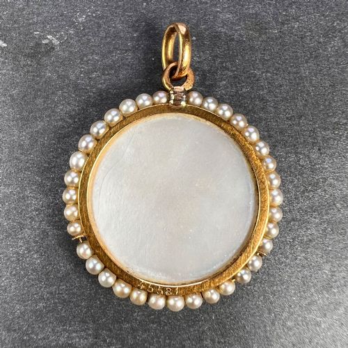 FRENCH VIRGIN MARY MOTHER OF PEARL 18K YELLOW GOLD PEARL CHARM PENDANT - ADDITIONAL PHOTO 2