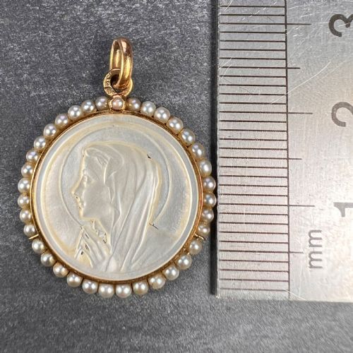 FRENCH VIRGIN MARY MOTHER OF PEARL 18K YELLOW GOLD PEARL CHARM PENDANT - ADDITIONAL PHOTO 6