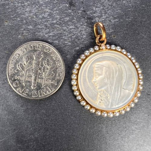 FRENCH VIRGIN MARY MOTHER OF PEARL 18K YELLOW GOLD PEARL CHARM PENDANT - ADDITIONAL PHOTO 7