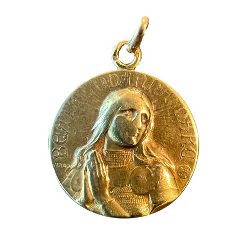 French Vernon Saint Joan of Arc 18k Yellow Gold Medal Pendant