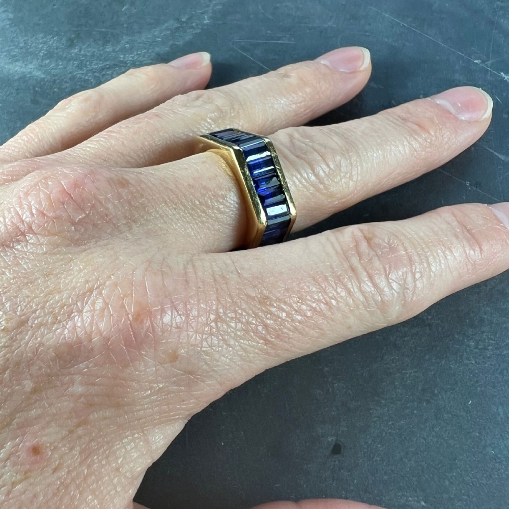 Hexagonal 6 Carat Blue Sapphire 18K Yellow Gold Eternity Ring  View IX