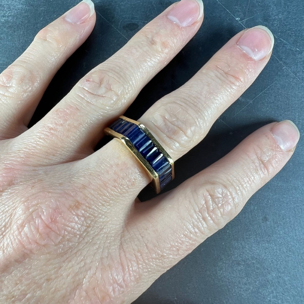 Hexagonal 6 Carat Blue Sapphire 18K Yellow Gold Eternity Ring  View XI