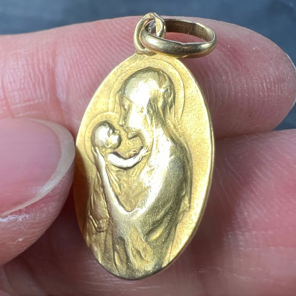 French Dropsy Madonna and Child 18K Yellow Gold Charm Pendant View VI