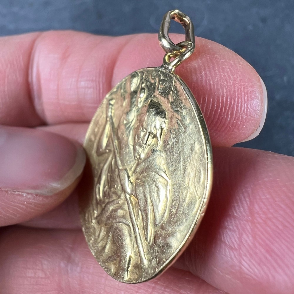 Large St Christopher 18K Yellow Gold Pendant Medal View VII