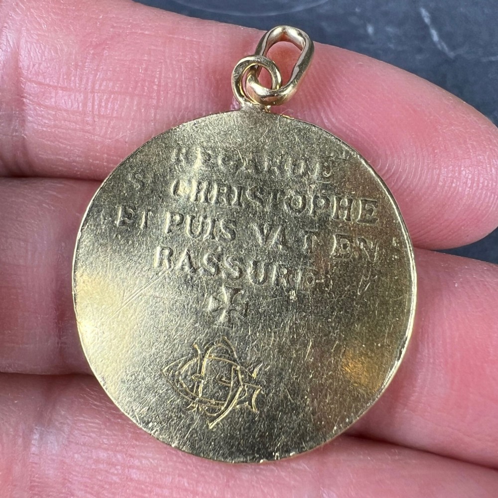 Large St Christopher 18K Yellow Gold Pendant Medal View IX