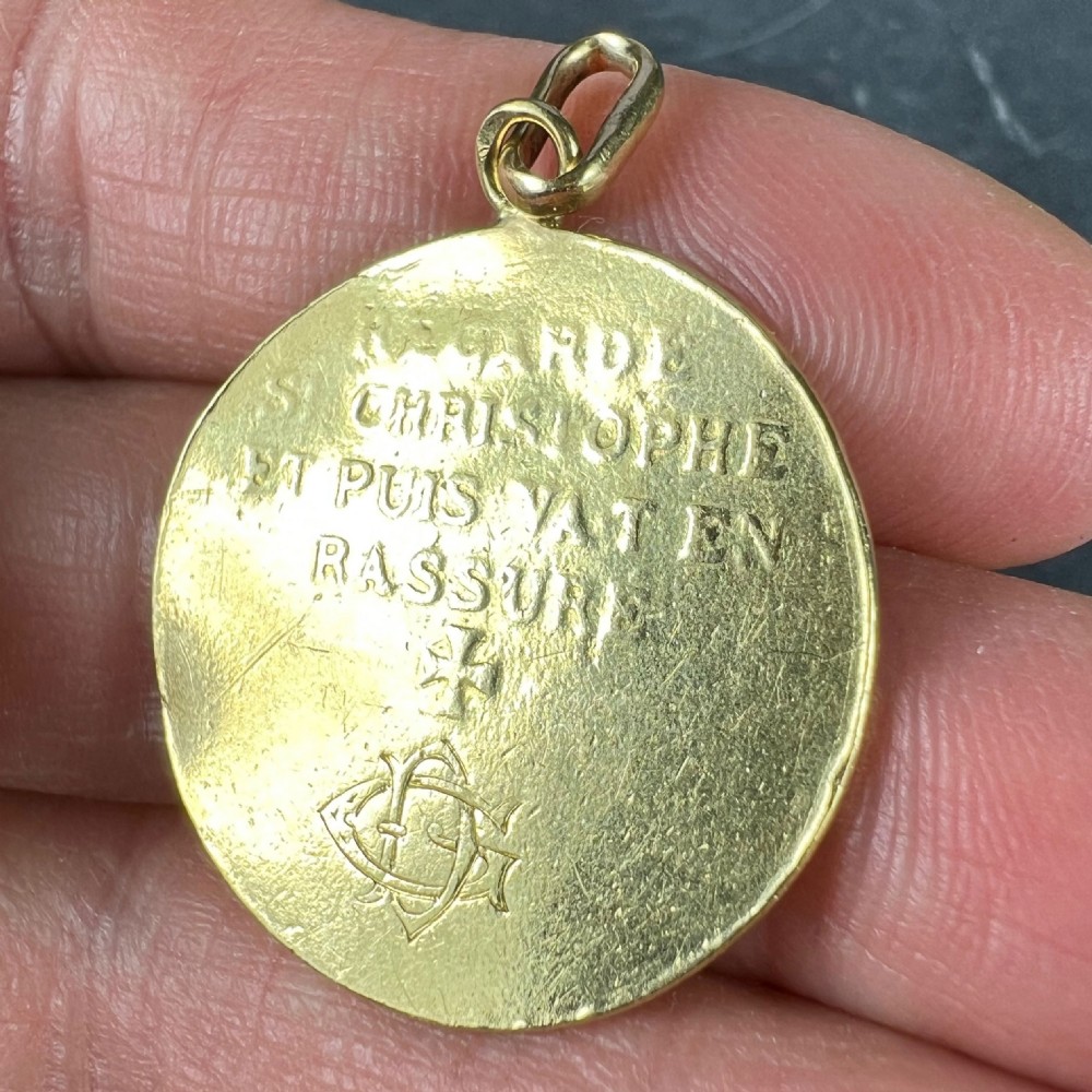 Large St Christopher 18K Yellow Gold Pendant Medal View X