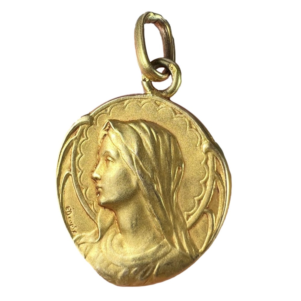 French Dropsy Virgin Mary 18K Yellow Gold Medal Pendant
