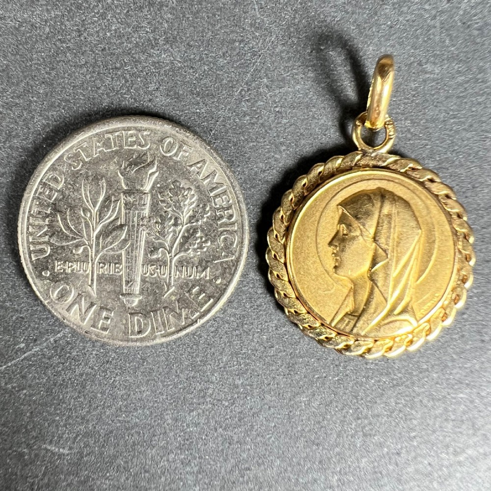 French Virgin Mary 18K Yellow Gold Medal Pendant View IX