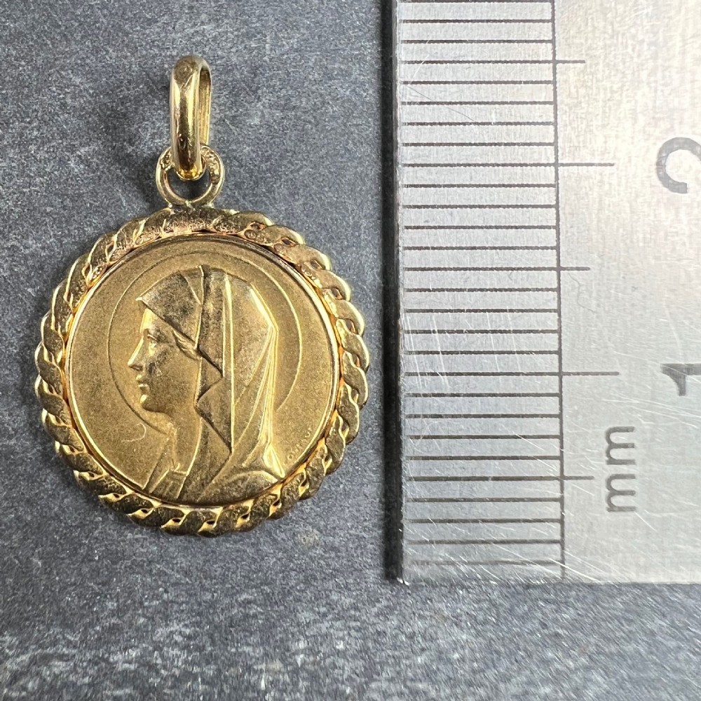 French Virgin Mary 18K Yellow Gold Medal Pendant View X