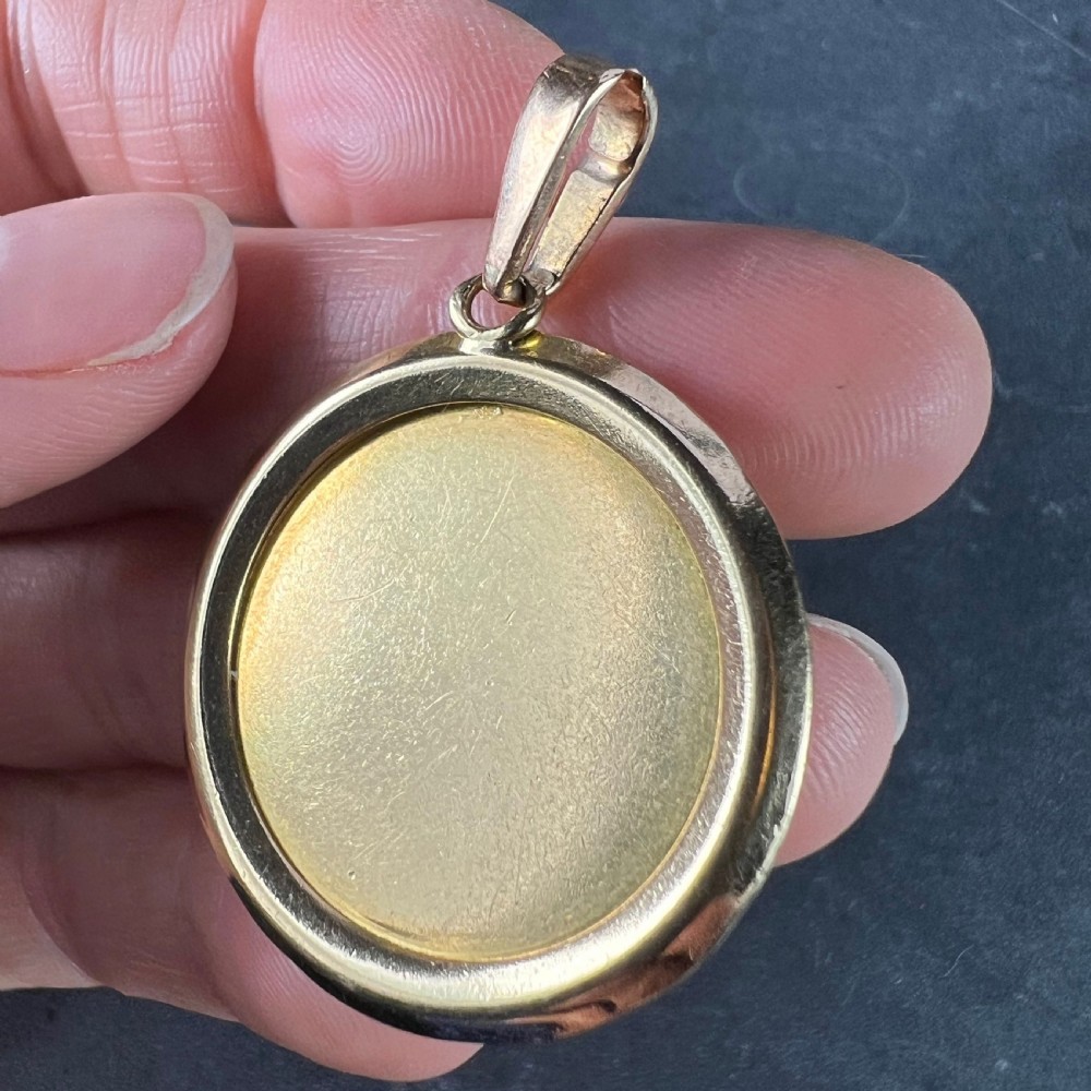 Large Augis French Plus Qu’Hier Ruby Diamond 18K Yellow Gold Love Charm Pendant View IX