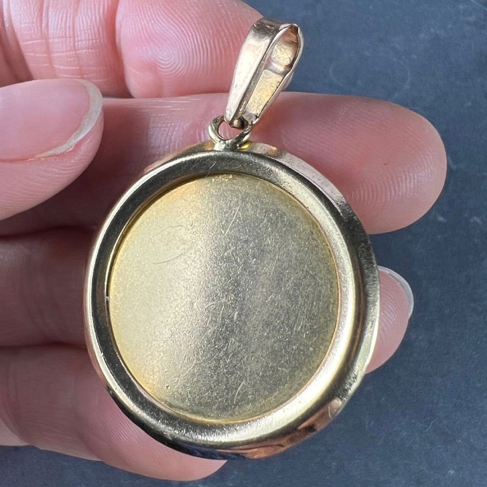 Large Augis French Plus Qu’Hier Ruby Diamond 18K Yellow Gold Love Charm Pendant View X