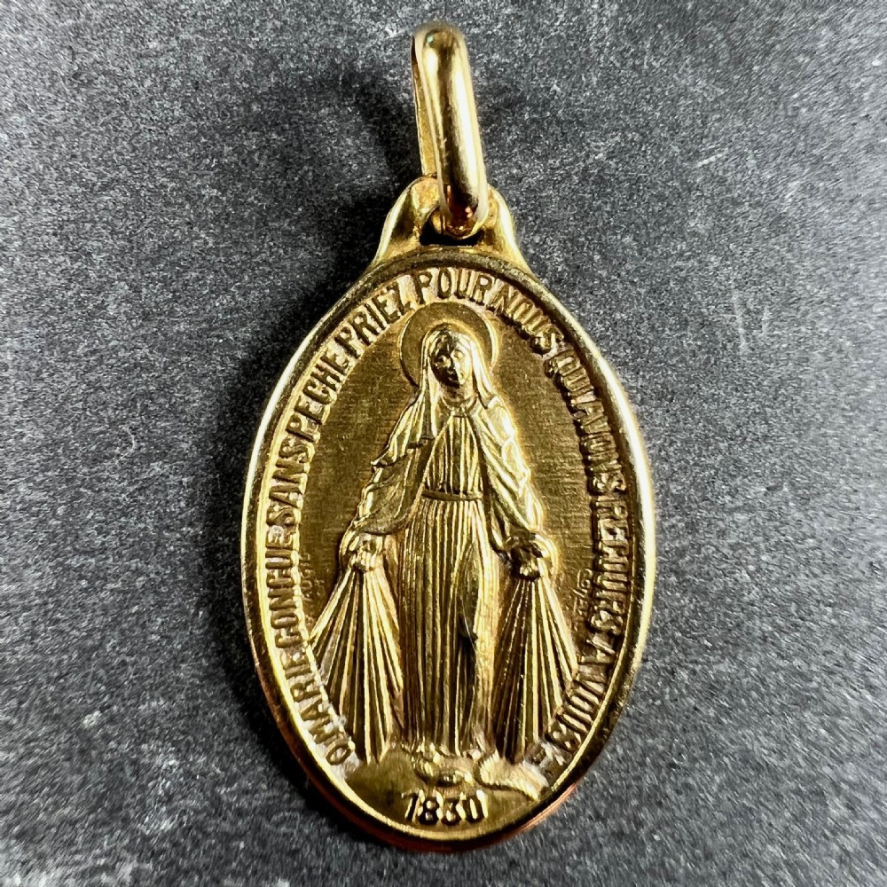 French Augis 18K Yellow Gold Virgin Mary Miraculous Medal Charm Pendant View II