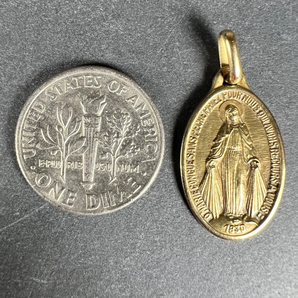 French Augis 18K Yellow Gold Virgin Mary Miraculous Medal Charm Pendant View XI