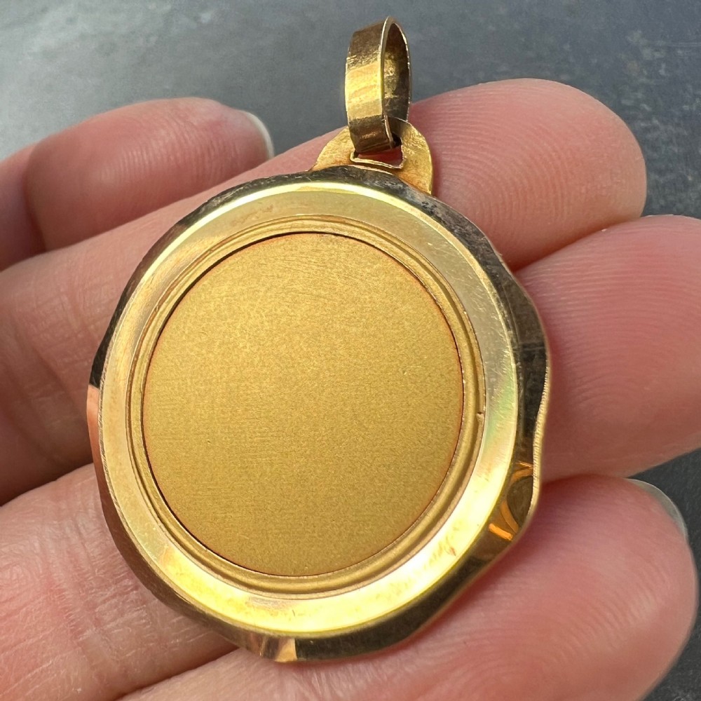 Large French Perriat Saint Christopher 18K Yellow Gold Pendant Medal View IX