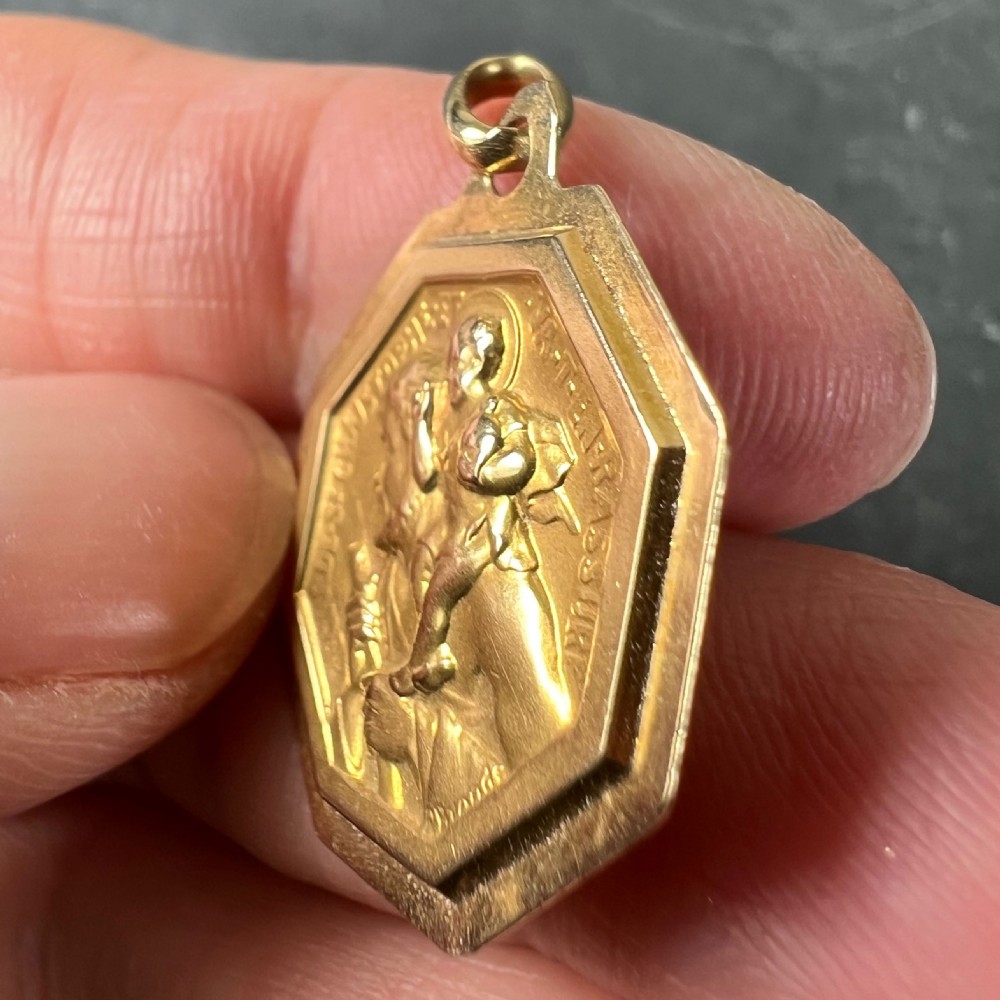 French Paul Brandt St Christopher 18K Yellow Gold Charm Pendant Medal View VIII