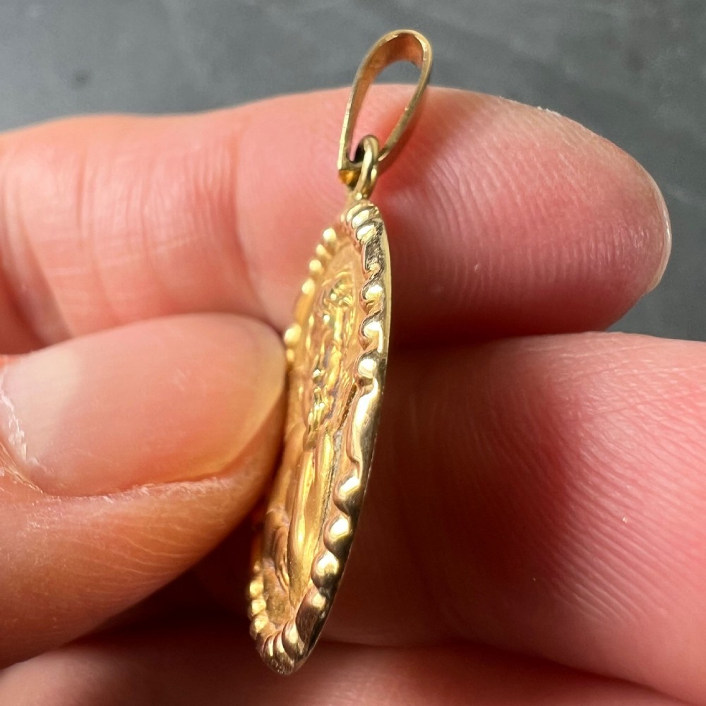 French Raphael’s Cherub 18K Yellow Gold Charm Medal Pendant View VIII