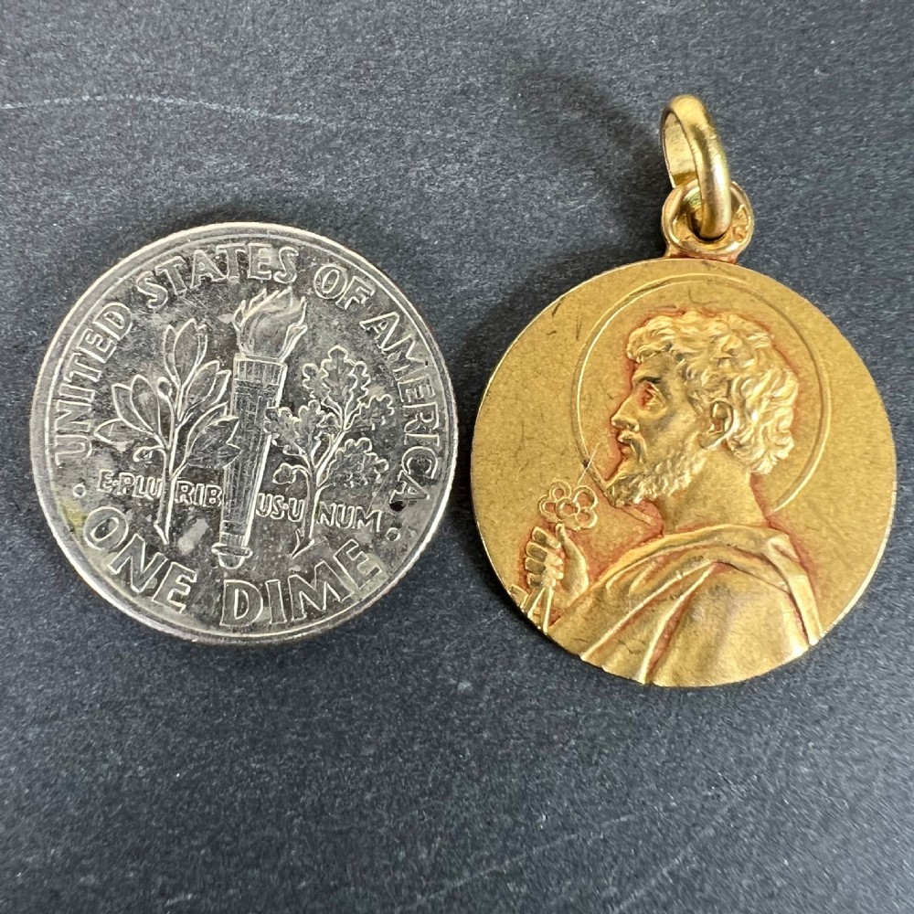 French Saint Peter 18K Yellow Gold Charm Pendant Medal View X